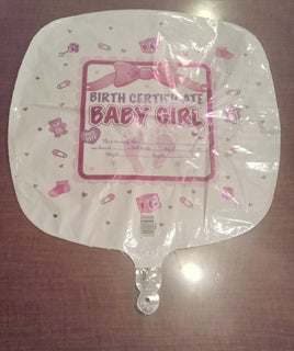Foil Balloon Baby Girl Birth Certificate 17\" 00514