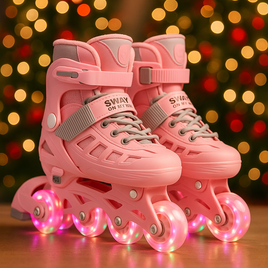 Pink Adjustable Rollerskakes LED Wheels fts40429