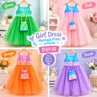 Girl Dress Mermaid Print w/Purse fts40487