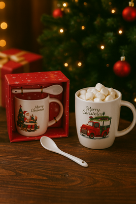 Christmas ceramic mug & spoon fts15603
