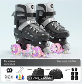 Black Adjustable Rollerskakes LED Wheels fts40430