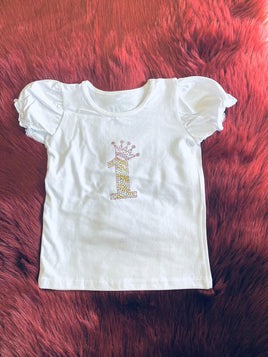 Tshirt White w/Gold Rhinestone